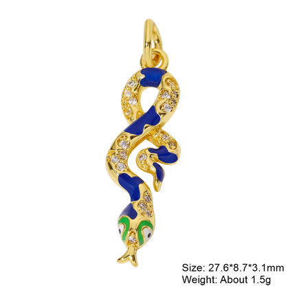 Juya DIY 18K Real Gold Plated Creative Enamel Love Heart Snake Charms For Handmade Talisman Christmas Gift Jewelry Making