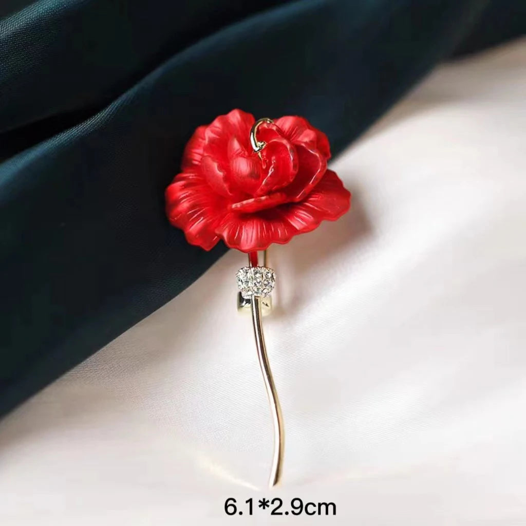 Luxury Ladies Red Rose Brooches For Women Tulip Elegant Corsage Fashion Crystal Brooch Pin Dress Accessories Jewelry Party Gifts