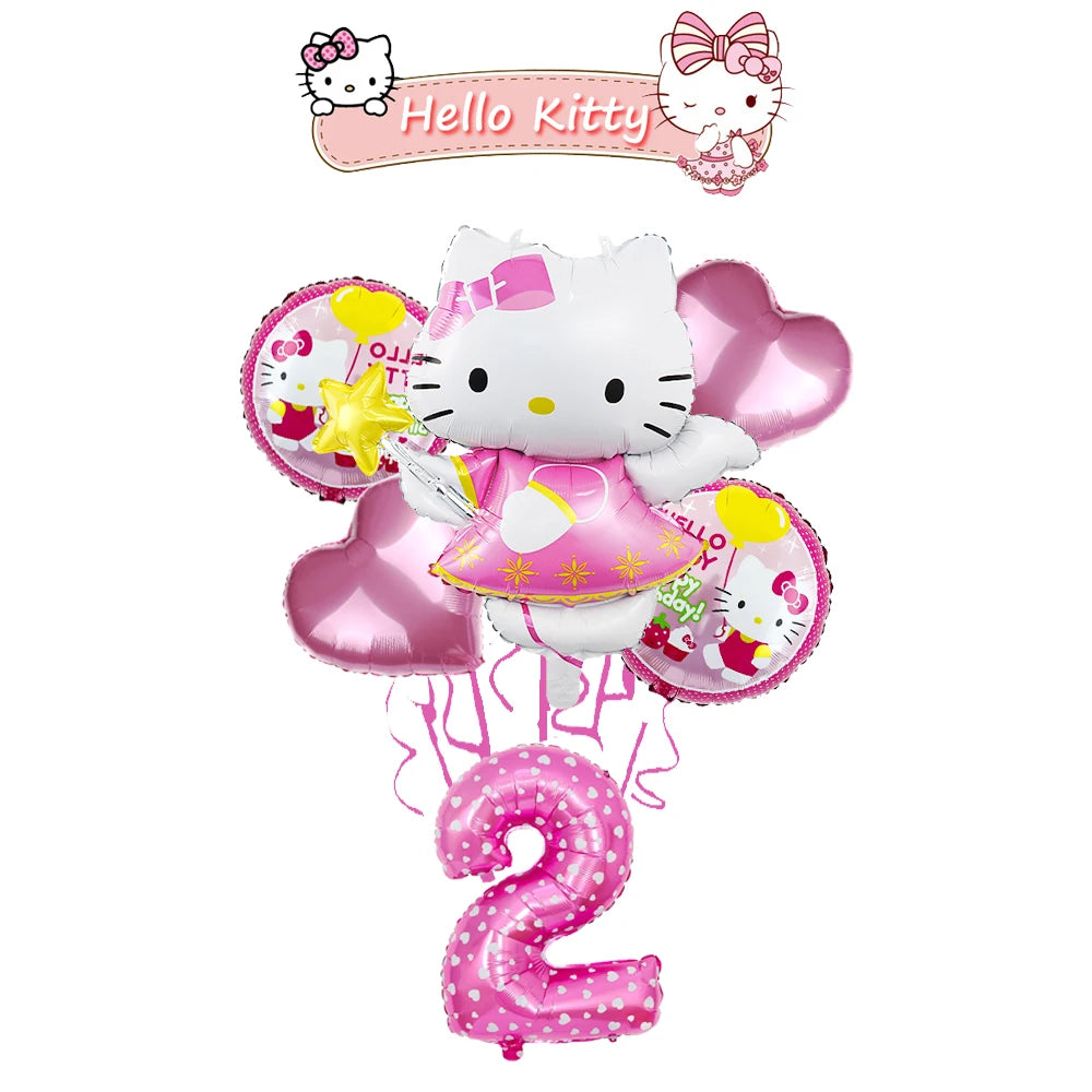 Ballon Sets Hello Kitty Party Supplies Anime Figure Foil Inflate Ballon Happy Birthday Party Children's Decoration Baby Shower