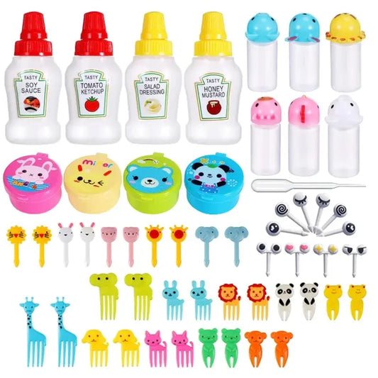 55pc of Sauce Bottle Accessories for CHILDREN'S Bento Boxes Including Food Paddles Mini Ketchup Squeeze Bottles Back to School