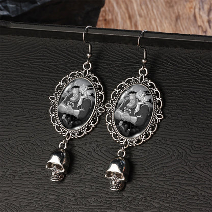 2024 New Arrival Fashion Halloween Frankenstein and His Bride Fish Hook Earrings Handmade Skeleton Dangles