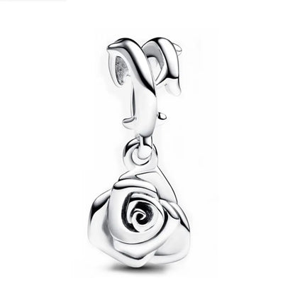 Silver Colour Rose in Bloom Dangle Charm Fit Pandora Charms Silver Colour Original Bracelet for Jewelry Making