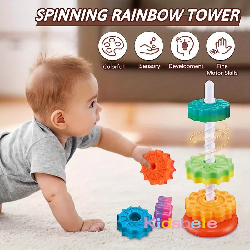 Baby Spinning Stacking Toys Spin Toys ABS Plastic and Color Rainbow Design Ring Stacker Baby Toys