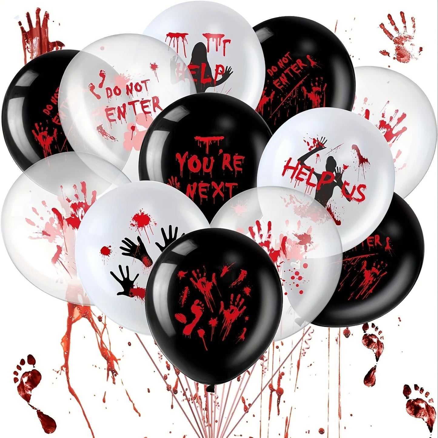 18pcs Halloween Blood Handprint Footprint Balloon, HELP Horror Balloon, Halloween Party Horror House Bar Decoration Balloon