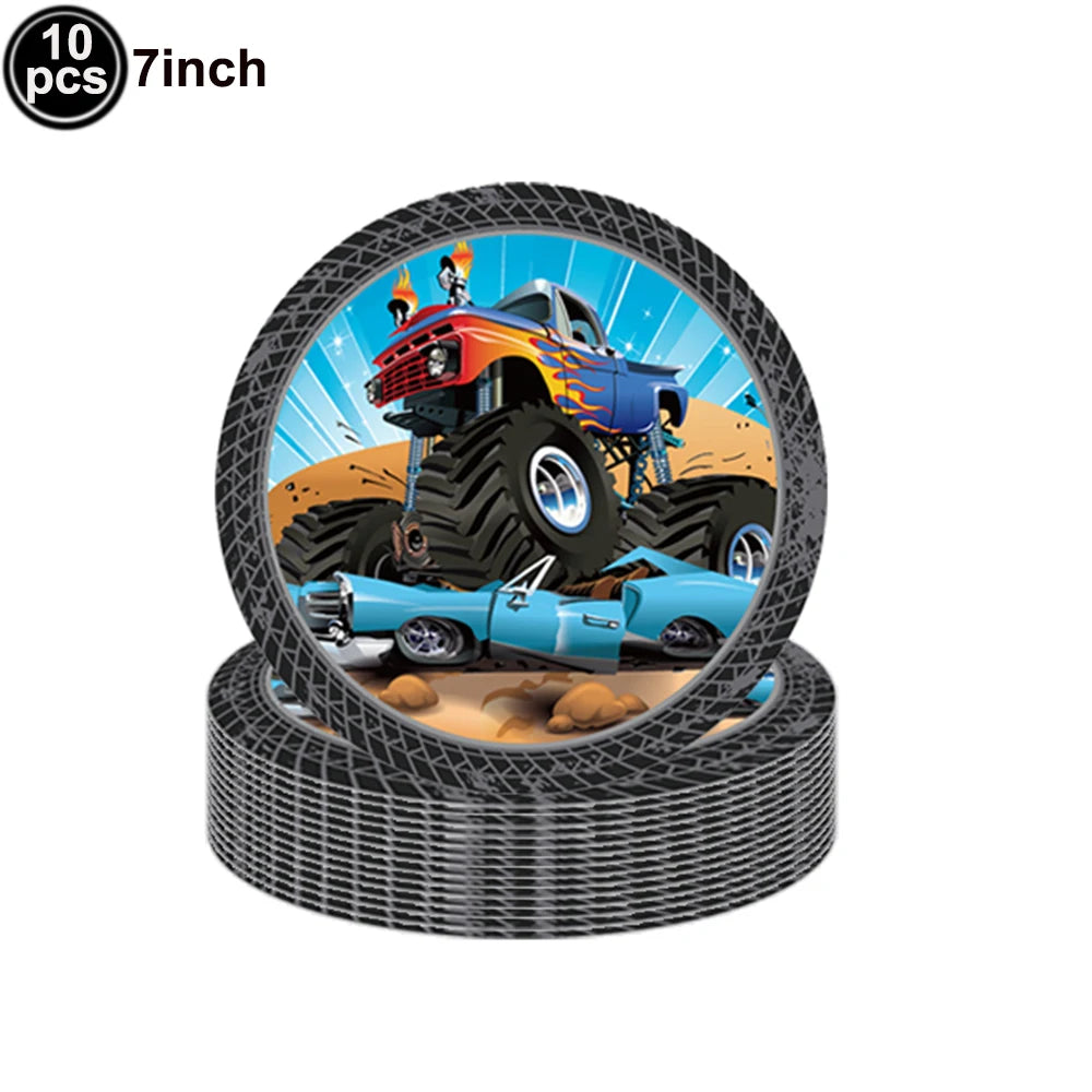 Monster Truck Happy Birthday Cake Topper Racing Car Black And White Checkered Flag Cake Decor Monster Truck Party Supplies