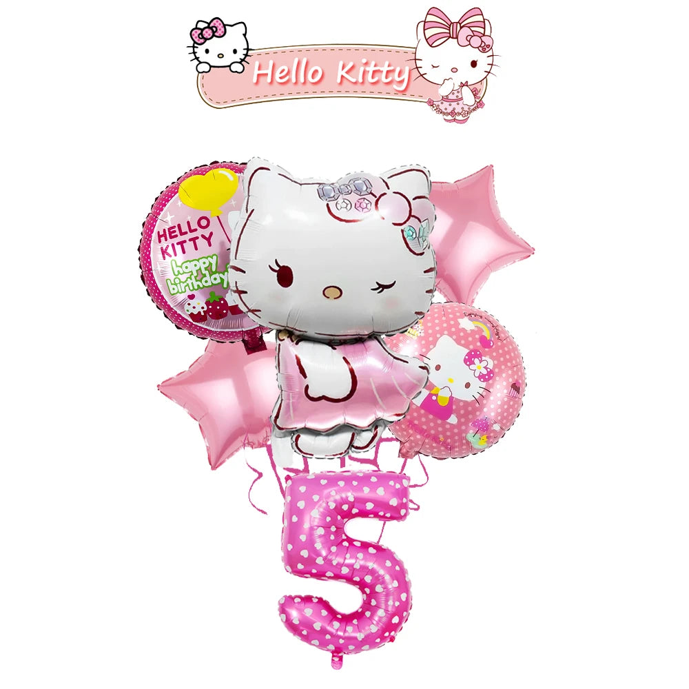 Ballon Sets Hello Kitty Party Supplies Anime Figure Foil Inflate Ballon Happy Birthday Party Children's Decoration Baby Shower