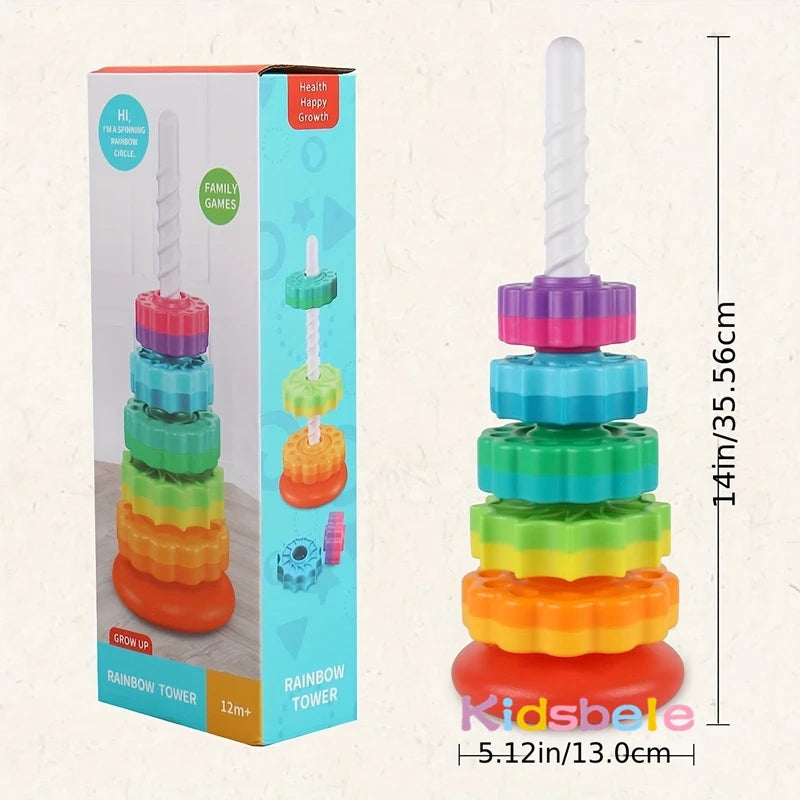 Baby Spinning Stacking Toys Spin Toys ABS Plastic and Color Rainbow Design Ring Stacker Baby Toys