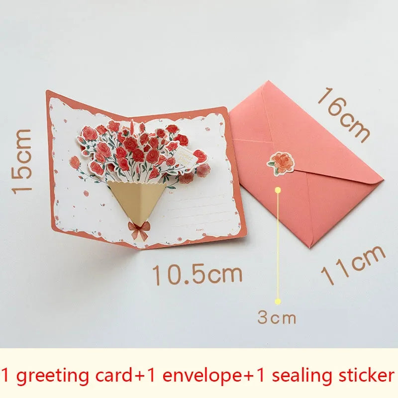 3D pop-up style creative minimalist  greeting card original flower blessing card happy birthday party invitation letter gift