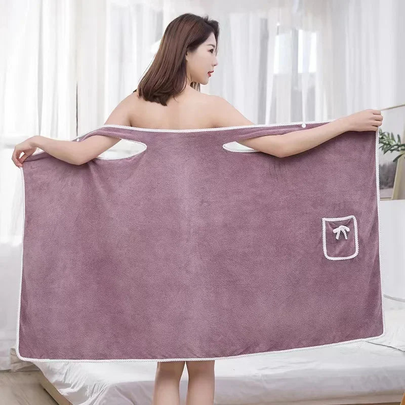 2024 Coral Velvet Bath Skirt Soft Absorbent Thickened with Edging Adult Women Chest Wrapped Wearable Bath Towel