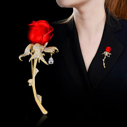 Luxury Ladies Red Rose Brooches For Women Tulip Elegant Corsage Fashion Crystal Brooch Pin Dress Accessories Jewelry Party Gifts