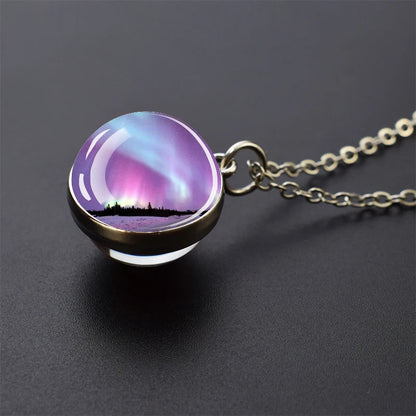 Aurora Borealis Necklaces Polar Light Life Tree Two Sided Pattern Glass Ball Pendant Chains Necklace for Women Men Jewelry Gift