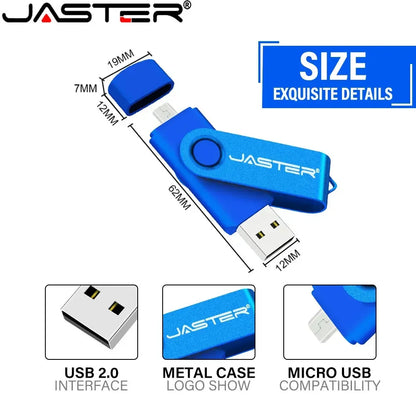 JASTER Free Custom Logo USB Flash Drives 128GB High Speed 2 IN 1 USB 2.0 Pen Drive 64GB 32GB 16GB Black Creative Gift 8GB 4GB