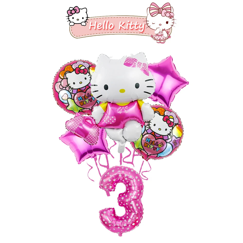 Ballon Sets Hello Kitty Party Supplies Anime Figure Foil Inflate Ballon Happy Birthday Party Children's Decoration Baby Shower