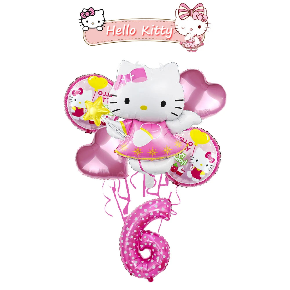 Ballon Sets Hello Kitty Party Supplies Anime Figure Foil Inflate Ballon Happy Birthday Party Children's Decoration Baby Shower