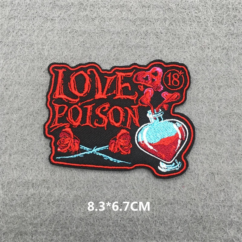 Flame Heart Patch Iron On Patches On Clothes Punk Stickers Embroidered Patches For Clothing Badge DIY