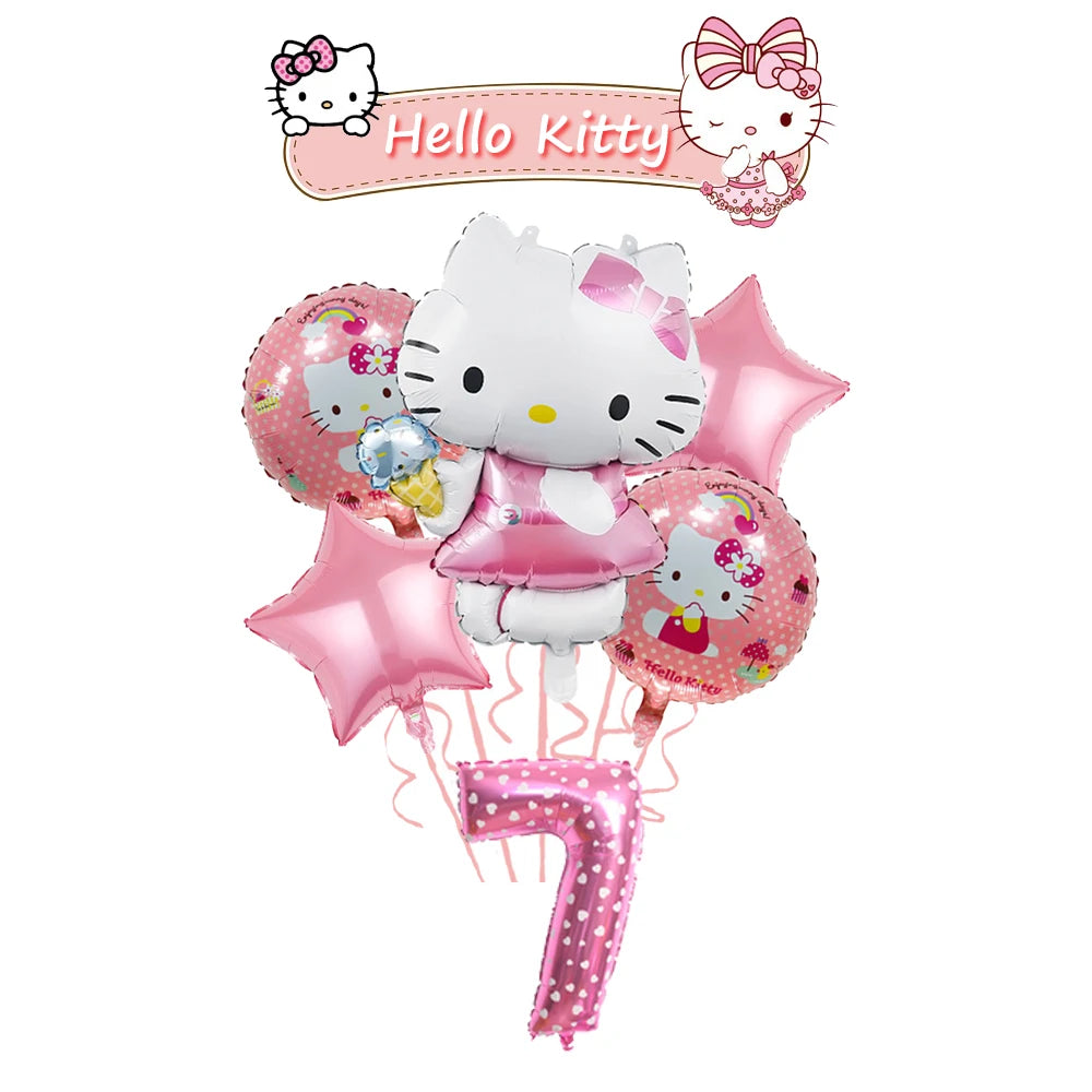 Ballon Sets Hello Kitty Party Supplies Anime Figure Foil Inflate Ballon Happy Birthday Party Children's Decoration Baby Shower