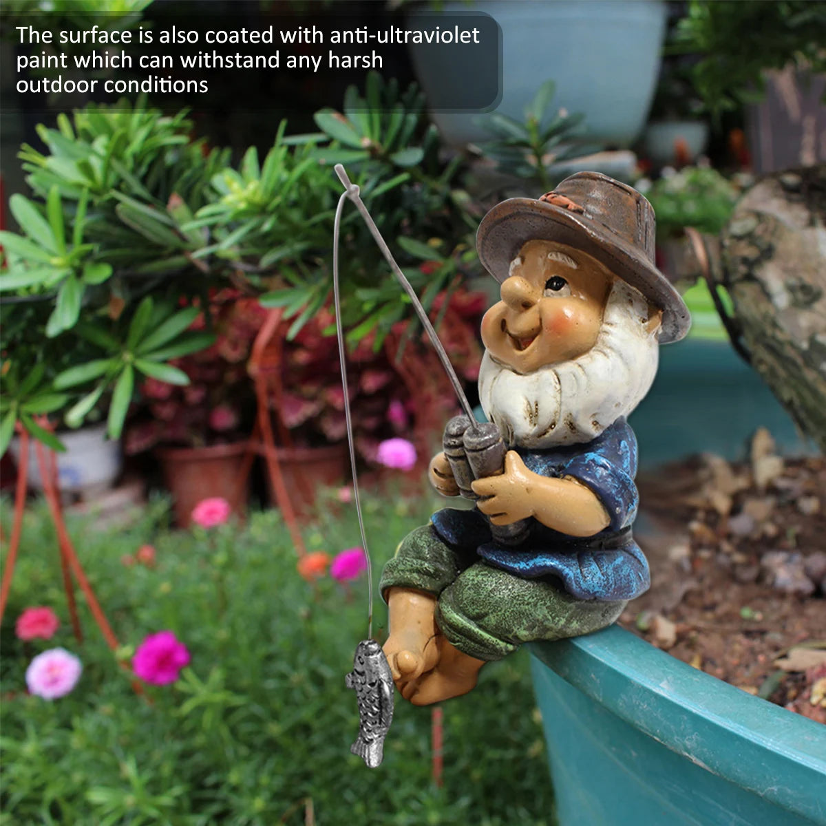 Fishing Gnome Garden Gnome Statue Naughty Gnome Garden Figurine Dwarf Sculpture Resin Ornament for Lawn Yard Balcony Decorations