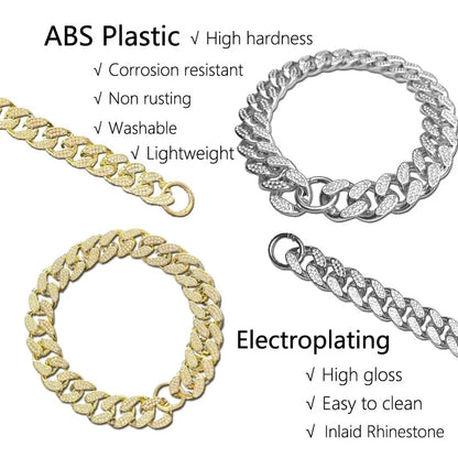 Plastics Dog Chain Collar Gold Luxury Diamond Studded Collar for Medium Large Dogs Pet Jewelry Necklace Accessories Cuban Chain