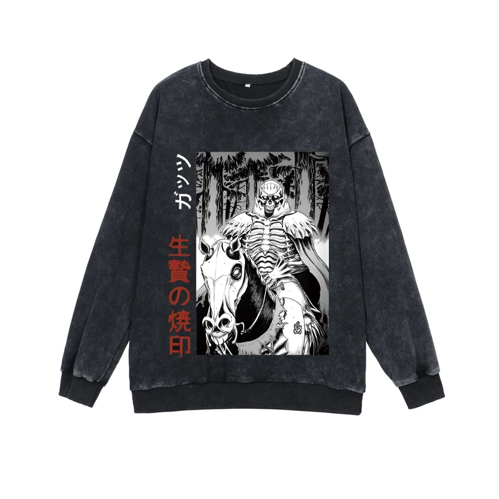 Berserk Anime Sweatshirts 100% Cotton Men Women Guts Manga Print Tshirt Long Sleeve Gothic Harajuku Pullover Vintage Streetwear