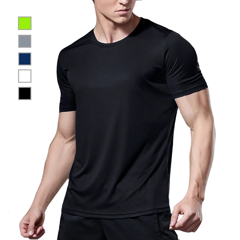 (M-4XL)Loose Fit Quick Dry Sport Shirt Men Round Neck Short Sleeve Workout Shirt Running Basketball Exercise Traing Fitness Tops