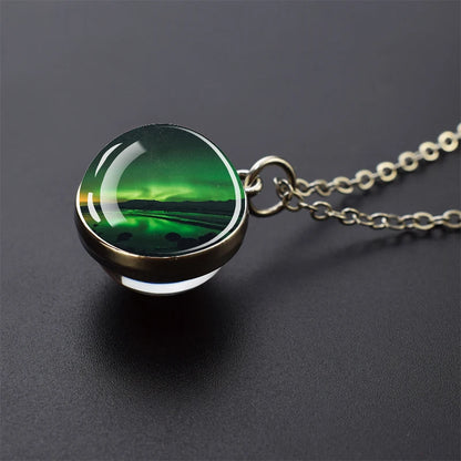 Aurora Borealis Necklaces Polar Light Life Tree Two Sided Pattern Glass Ball Pendant Chains Necklace for Women Men Jewelry Gift