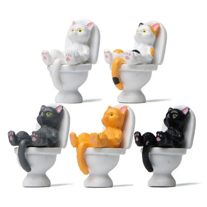 Cute Cat Figurine Mini Soothing Long Lasting Vivid Appearance Toilet Series Cat Statue  Cat Sculpture Spiritual Consolation