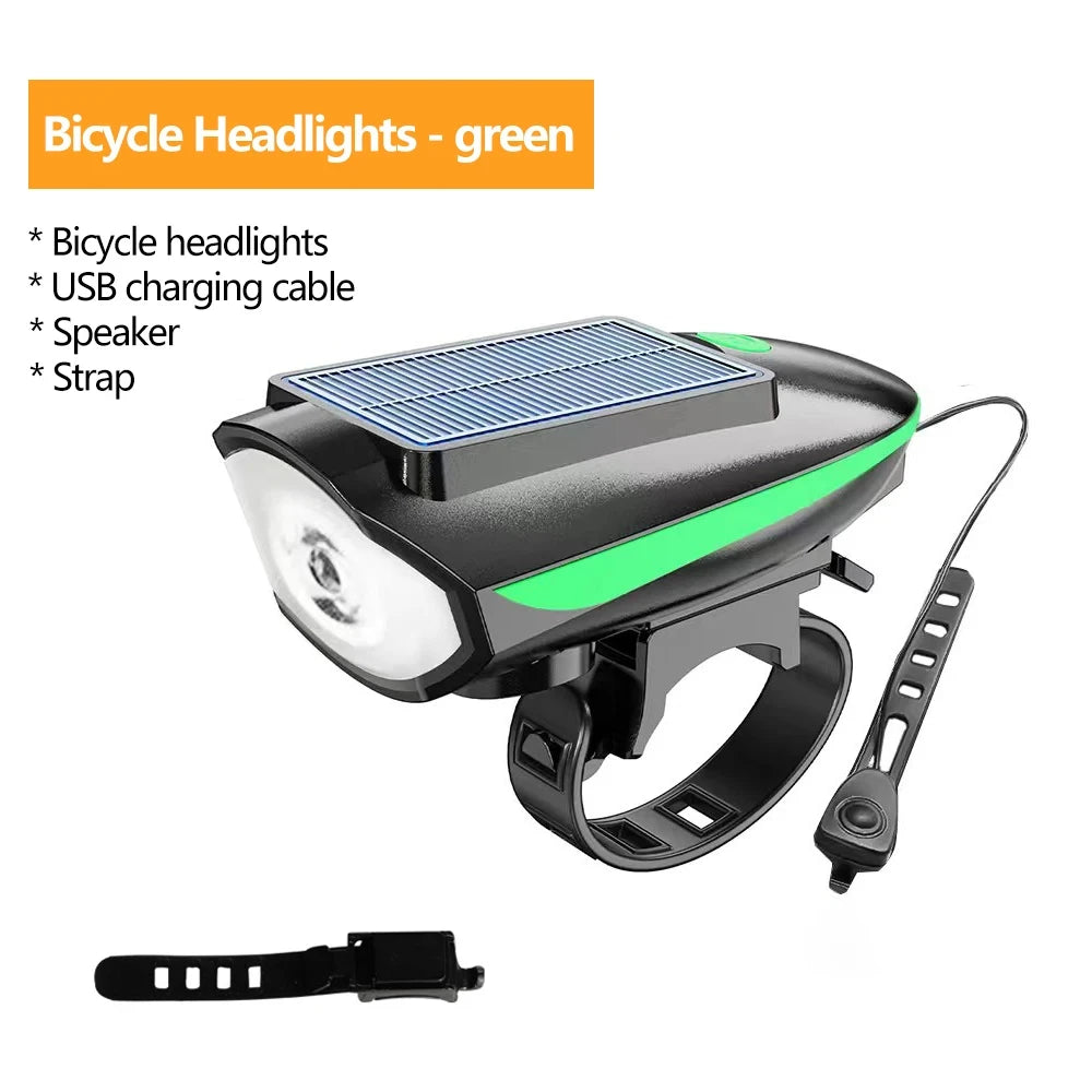 Solar Bicycle Light with Horn LED Bike Front Lamp Headlight for Bicycle MTB Mountain Road Bike Electric Bell Cycling Accessories