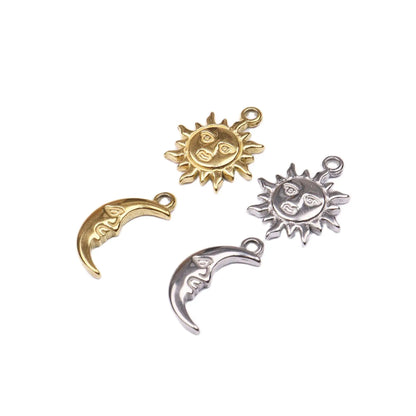 5pcs Stainless Steel Moon Sun Coin Plate Anti Allergic Women Girl Charms Pendant DIY Jewelry WaterProof Vacuum Plate