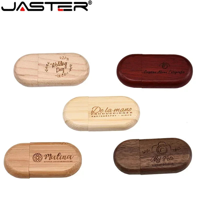 JASTER USB Flash Drive 1PCS Free Custom Logo Wooden+Box Pendrive 4GB 8GB 16GB 32GB 64GB U Disk Memory Stick Wedding Gift