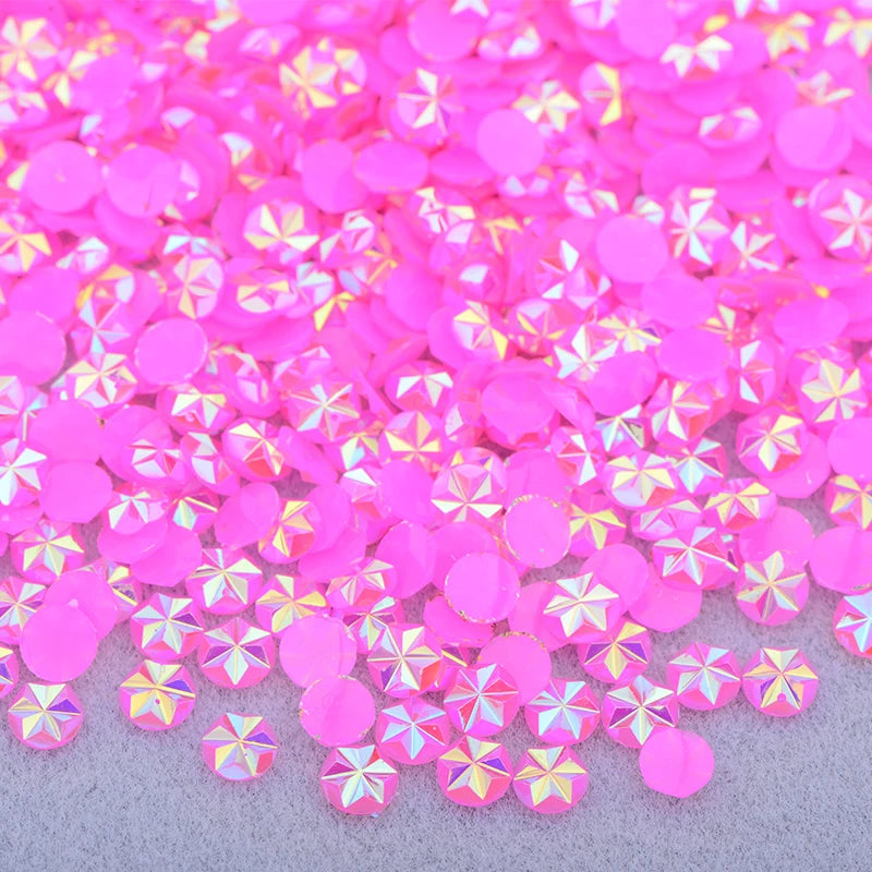 JUNAO 500pcs 5mm Purple AB Resin Flower Rhinestone Flatback Crystal Appliques Round Nail Stone Non Hotifix Strass Stickers