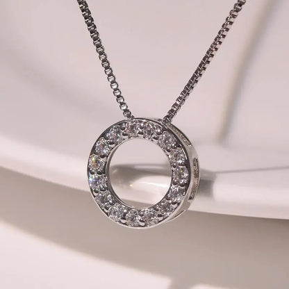 Huitan Circle Pendant Necklace for Women Luxury CZ Silver Color Box Chain Exquisite Female Neck Accessories Statement Jewelry