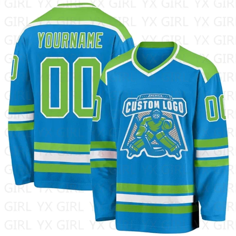 Custom Blue Black-White Hockey Jersey 3D Print You Name Number Youth Women Men Hockey Jersey Competition Training Jerseys