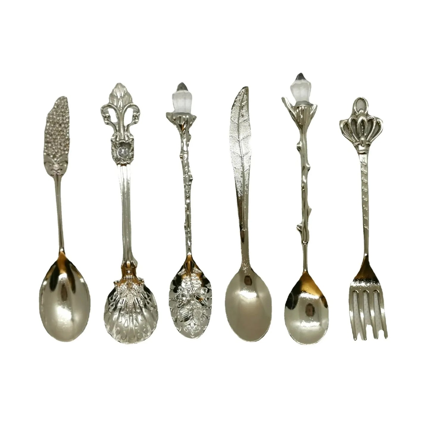 Vintage Court Coffee Spoon 6PCS/Set Ice Cream Spoon Jam Spoon Dessert Spoon Crystal Head Tableware Set Gift Crafts