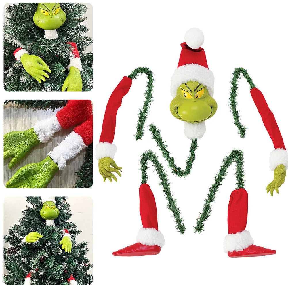 5PCS/Set Tree Decor Head & Arms & Legs Grinch Stole Stuffed Stuck Topper Garland Ornament Xmas Tree Topper Decor for Xmas Party