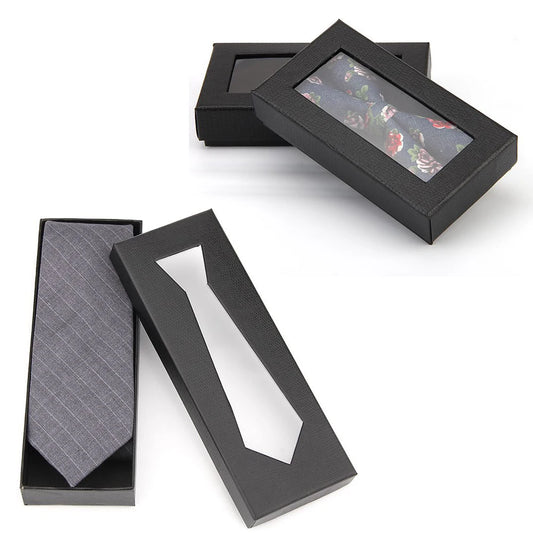 Men Women Simple Black Necktie Bow Tie Packaging Box With Window Necklace Ring Storage Case Wedding Jewelry Gift Packaging Box