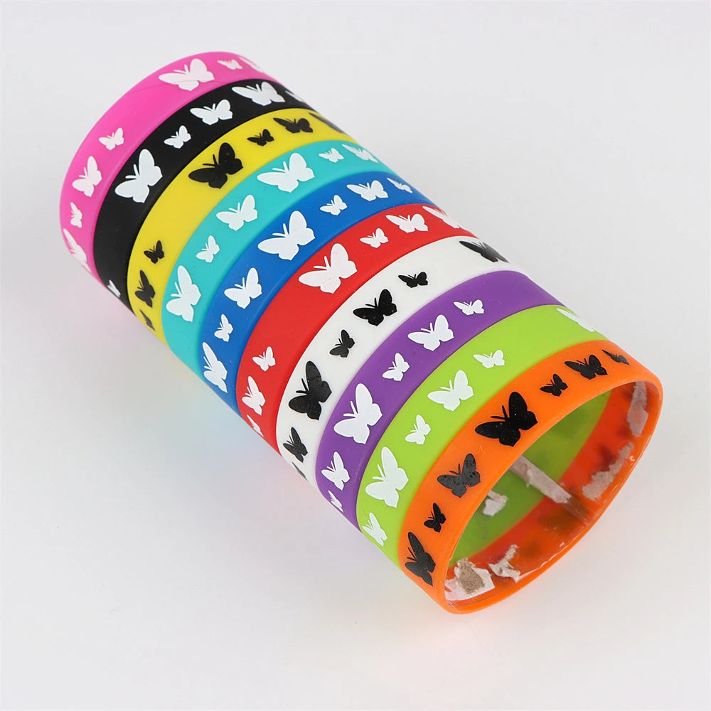 10Pcs/Lot Multicolor Luminous Heart Silicone Bracelets For Men Women Flower Sport Mix Style Rubber Wristband Bangle Jewelry Gift