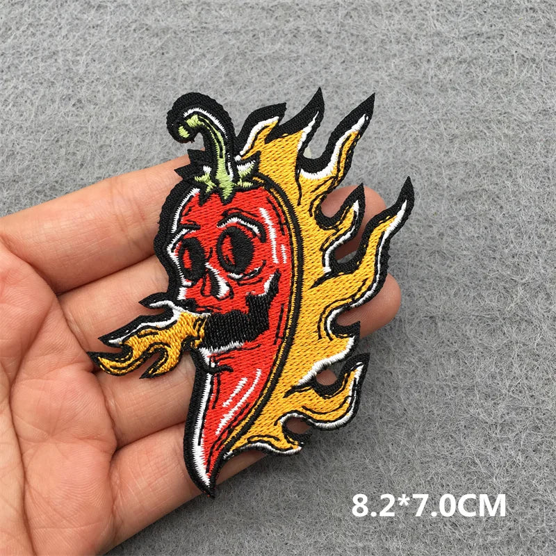 Flame Heart Patch Iron On Patches On Clothes Punk Stickers Embroidered Patches For Clothing Badge DIY