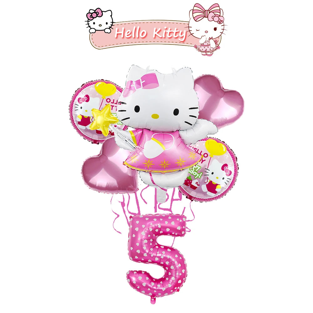 Ballon Sets Hello Kitty Party Supplies Anime Figure Foil Inflate Ballon Happy Birthday Party Children's Decoration Baby Shower