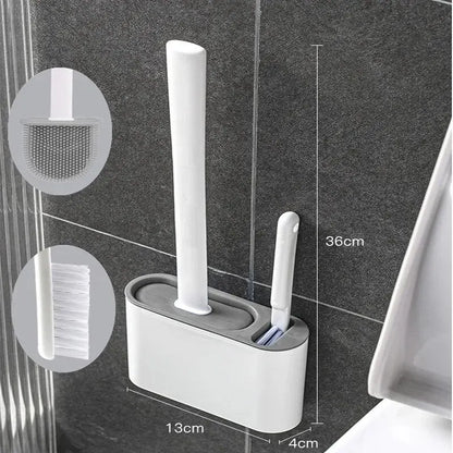 1 Set of Silicone Toilet Brush with Bracket Wall-mounted TPR Bracket Set Household Artifact Bathroom Daily Cleaning Tool