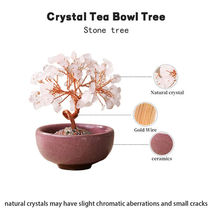 1PC Natural Crystal Tree Handmade Tree Copper Wire Life Small Bowl Flowerpot Base Reiki Healing Mineral Specimen Gifts Souveni