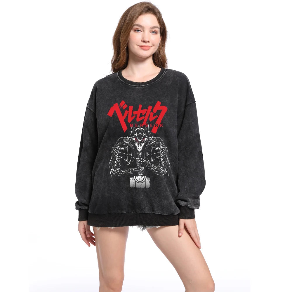 Berserk Anime Sweatshirts 100% Cotton Men Women Guts Manga Print Tshirt Long Sleeve Gothic Harajuku Pullover Vintage Streetwear