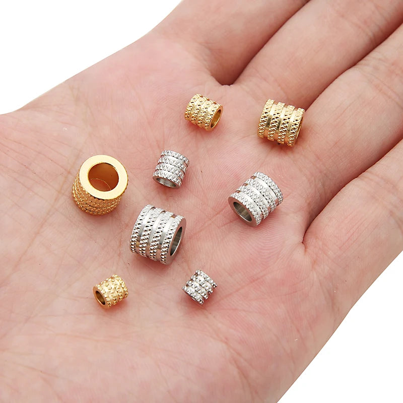 10pcs 3 4 5 6mm Stainless Steel Large Hole Texture Loose Spacer Beads Charms for DIY Bracelets Necklace Jewelry Making Supplies