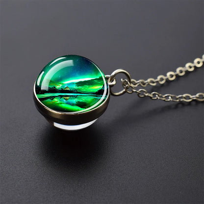 Aurora Borealis Necklaces Polar Light Life Tree Two Sided Pattern Glass Ball Pendant Chains Necklace for Women Men Jewelry Gift