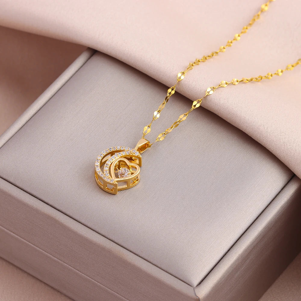 New Design Sense Light Luxury Pendant Necklaces For Women Trendy Stainless Steel Female Jewelry Ladies Neck Chain Accessories