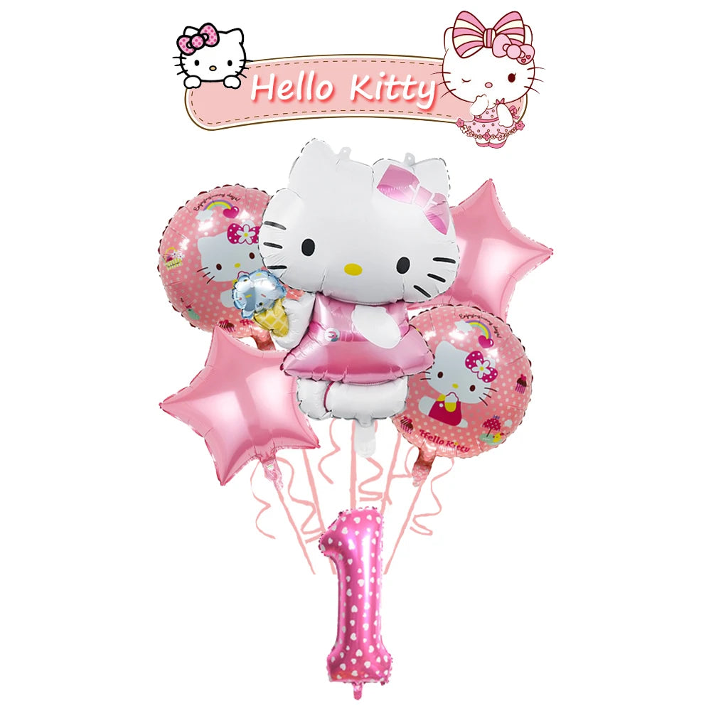 Ballon Sets Hello Kitty Party Supplies Anime Figure Foil Inflate Ballon Happy Birthday Party Children's Decoration Baby Shower