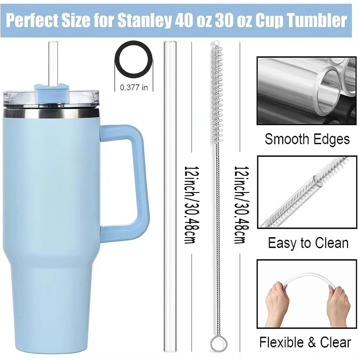 6 Pack Replacement Straws Compatible Stanley 40oz Tumbler, Plastic Clear Reusable for Stanley Adventure Quencher Travel Tumbler