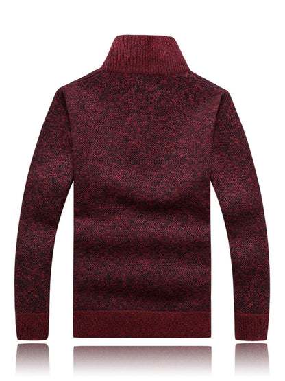 2024 Men's Fleece Thicker Sweater Half Zipper Turtleneck Warm Pullover High Quality Male Slim Knitted Wool Sweaters