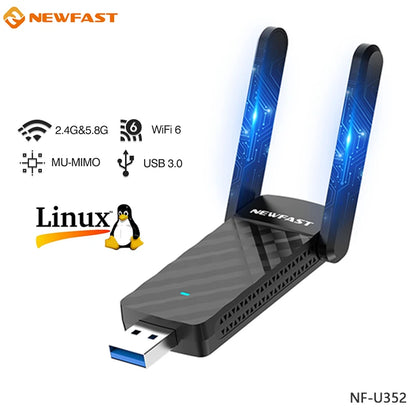 NEWFAST AX1800 WiFi6 Adapter 2.4G/5Ghz USB Wifi Dongle Wireless Network Card 2 Antennas For Desktop Laptop Win10/11 Linux