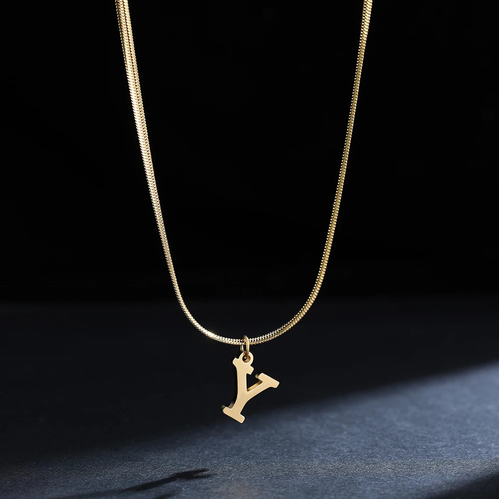 Stainless Steel Initial Necklace for Women A-Z Alphabet Gold Color Snake Chain Choker Necklaces Letter Collar Pendant Jewelry