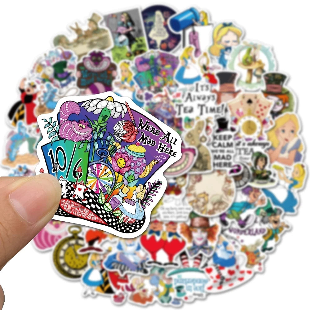 10/30/50PCS Disney Movie Alice in Wonderland  Stickers Cute Cartoon Decals DIY Luggage Laptop Phone Guitar Toy Sticker For Kids